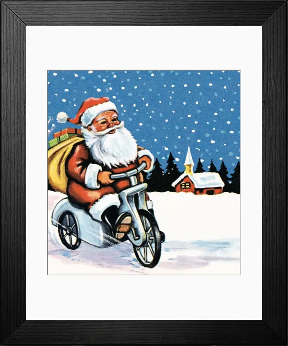 Framed Print : Santa Riding a Motorized Bike Framed Print : Santa Riding a Motorized Bike