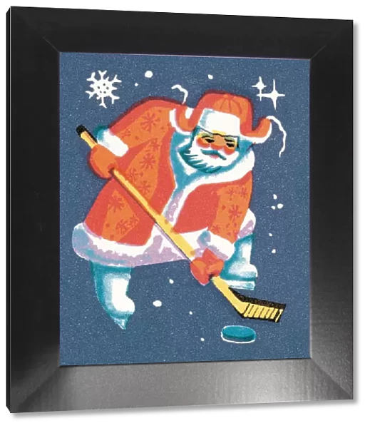 Santa playing hockey