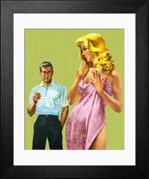 Framed Print : Woman in Towel Looking at Man Framed Print : Woman in Towel Looking at Man