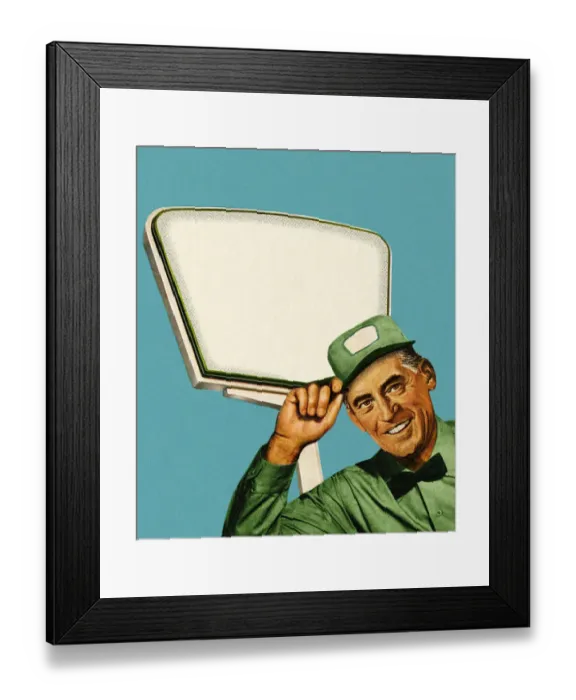 Framed Print : Serviceman by a Sign Framed Print : Serviceman by a Sign