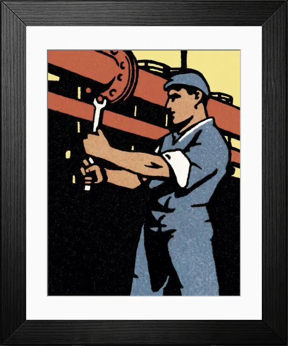 Framed Print : Man Repairing a Pipe Framed Print : Man Repairing a Pipe