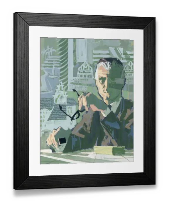 Framed Print : Businessman Sitting at a Desk Framed Print : Businessman Sitting at a Desk