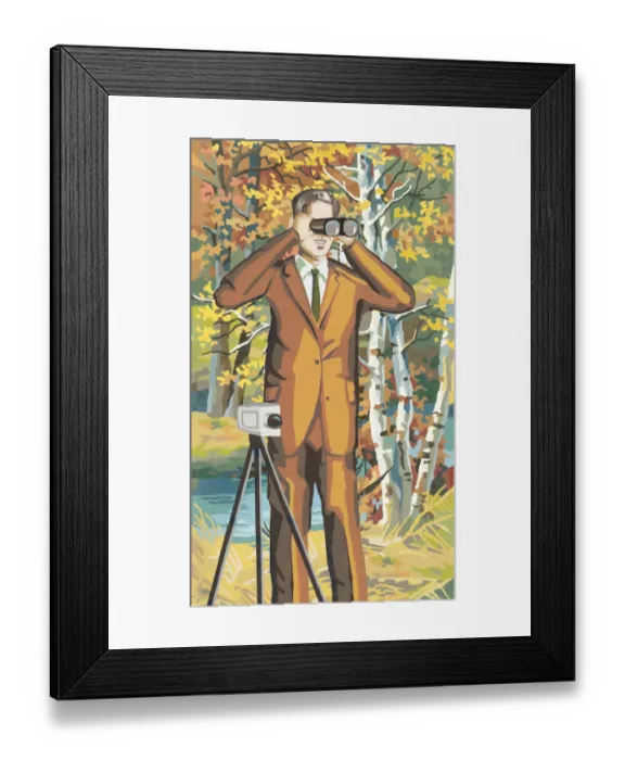 Framed Print : Man with binoculars Framed Print : Man with binoculars