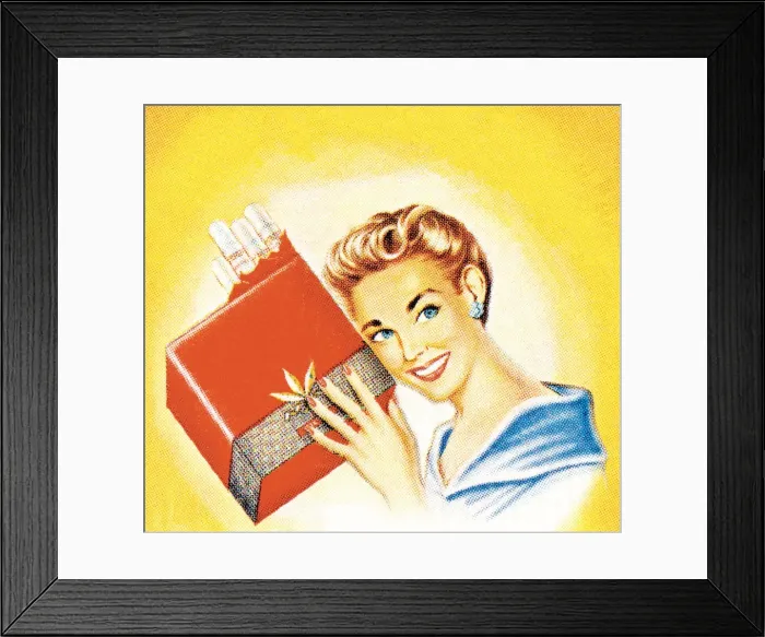 Framed Print : Smiling Woman and a Pack of Cigarettes Framed Print : Smiling Woman and a Pack of Cigarettes
