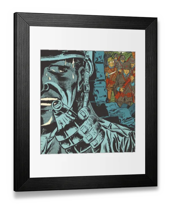 Framed Print : Enemy Soldiers Walking Toward a Soldier Holding a Grenade Framed Print : Enemy Soldiers Walking Toward a Soldier Holding a Grenade