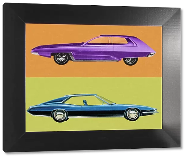 Purple and Blue Vintage Cars