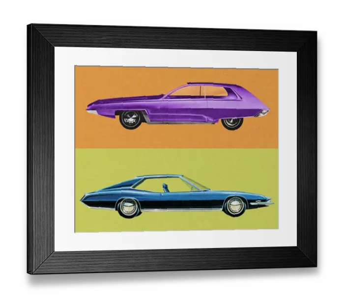 Framed Print : Purple and Blue Vintage Cars Framed Print : Purple and Blue Vintage Cars
