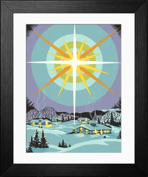 Framed Print : Winter Scene with Huge Star in the Sky Framed Print : Winter Scene with Huge Star in the Sky