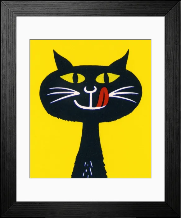 Framed Print : Black Cat Licking Lips Framed Print : Black Cat Licking Lips