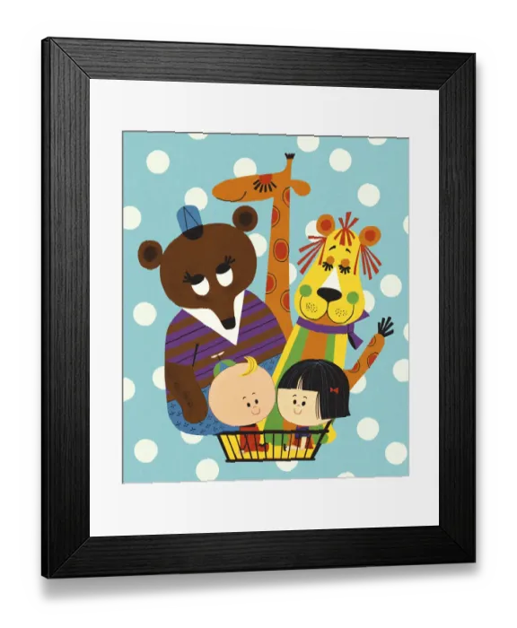 Framed Print : Three Zoo Animals and Two Children Framed Print : Three Zoo Animals and Two Children