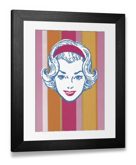 Framed Print : Woman Wearing Headband on Stripe Background Framed Print : Woman Wearing Headband on Stripe Background