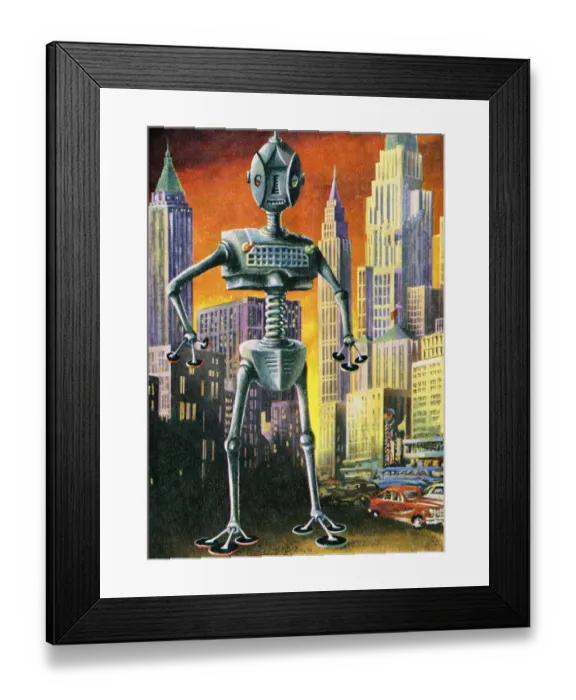 Framed Print : Giant Robot in Cityscape