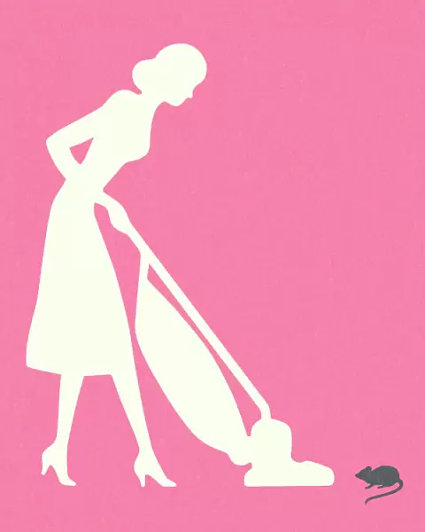 Silhouette of Woman Vacuuming With Mouse