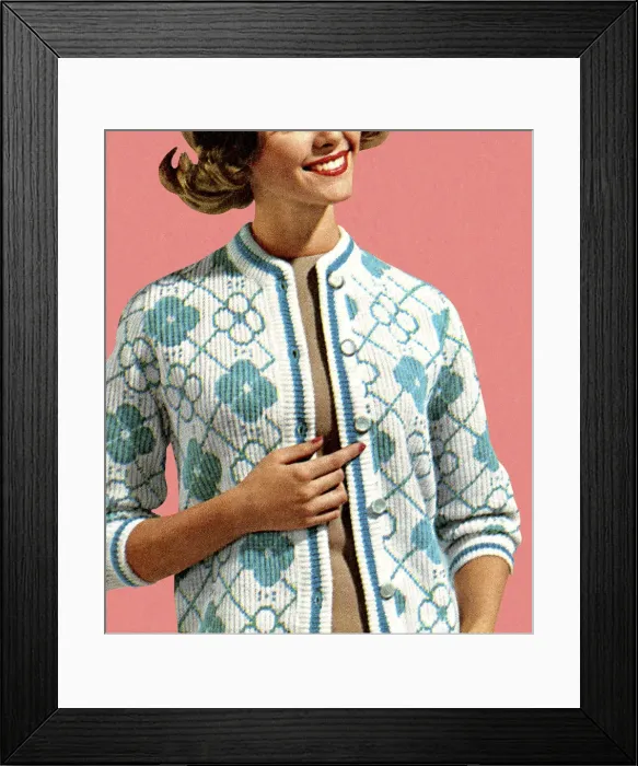Framed Print : Woman Wearing White and Blue Cardigan Framed Print : Woman Wearing White and Blue Cardigan