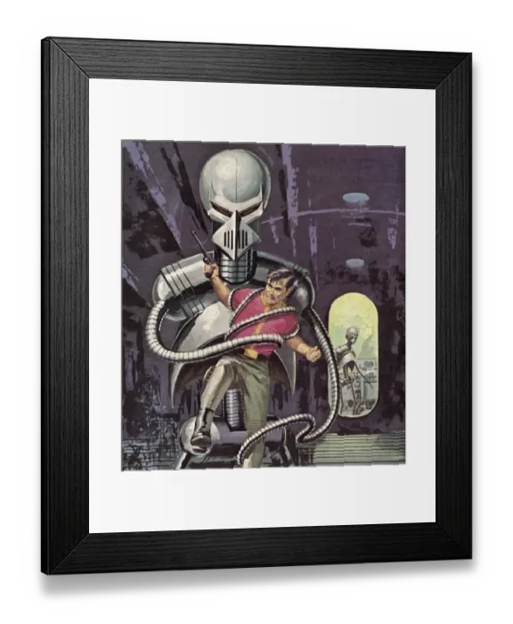 Framed Print : Man Struggling With Robot Framed Print : Man Struggling With Robot