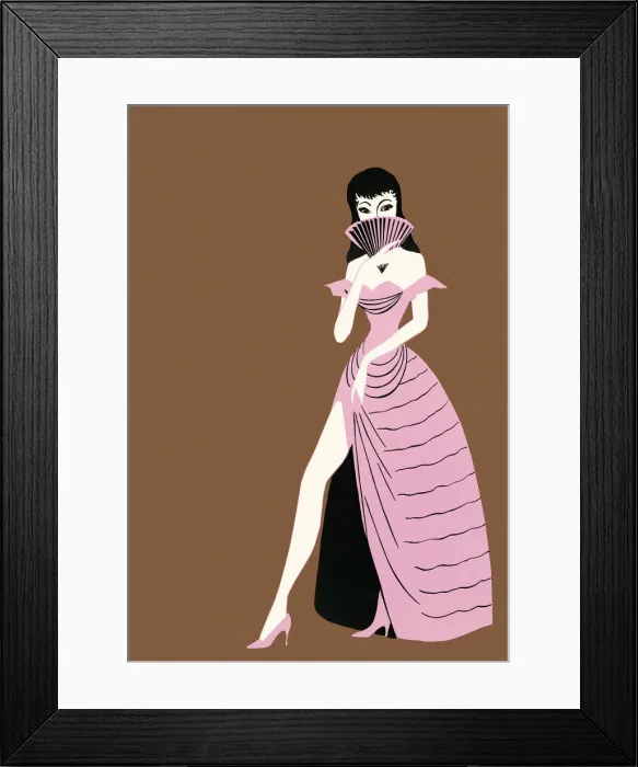 Framed Print : Woman in a pink dress with fan Framed Print : Woman in a pink dress with fan