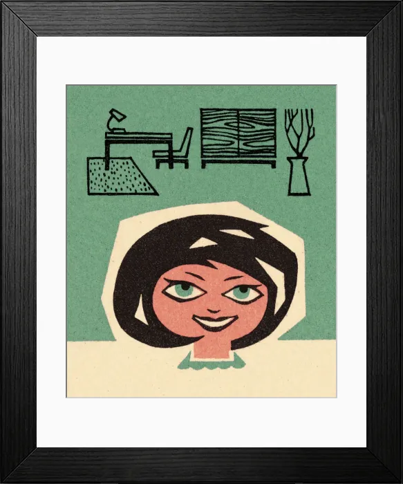 Framed Print : Woman and Mid-Century Furniture Framed Print : Woman and Mid-Century Furniture