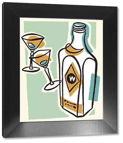 Liquor Bottle and Martini Glasses
