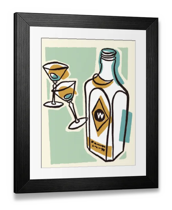 Framed Print : Liquor Bottle and Martini Glasses Framed Print : Liquor Bottle and Martini Glasses
