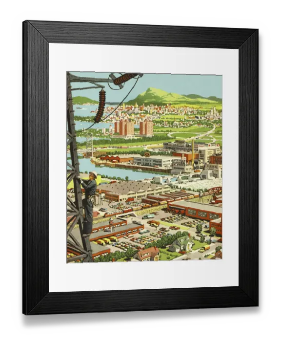 Framed Print : View of a City From a Power Line Framed Print : View of a City From a Power Line