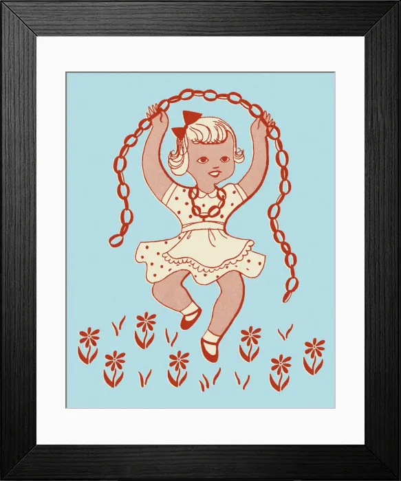 Framed Print : Girl Skipping with a Paper Chain Framed Print : Girl Skipping with a Paper Chain