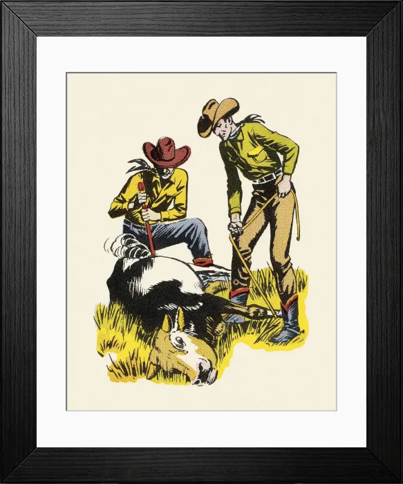Framed Print : Cowboys Branding a Steer Framed Print : Cowboys Branding a Steer