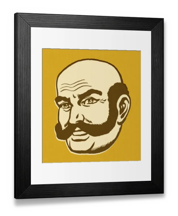 Framed Print : Bald Man With Crazy Mustache Framed Print : Bald Man With Crazy Mustache