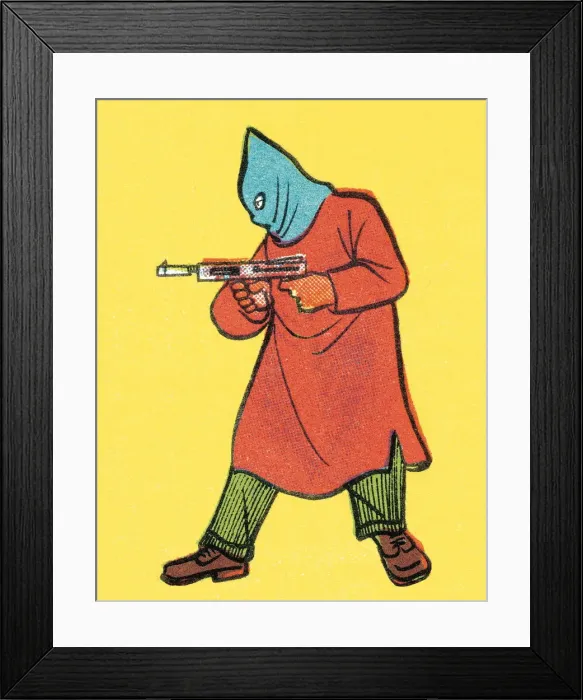 Framed Print : Hooded man with gun