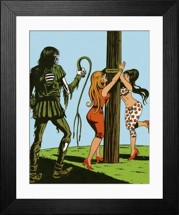 Framed Print : Zombie About to Whip Female Prisoners Framed Print : Zombie About to Whip Female Prisoners