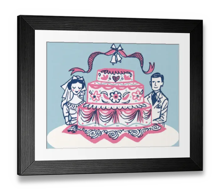 Framed Print : Bride and Groom With Giant Cake Framed Print : Bride and Groom With Giant Cake