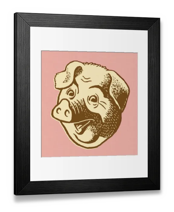 Framed Print : Pig Head on Pink Background Framed Print : Pig Head on Pink Background