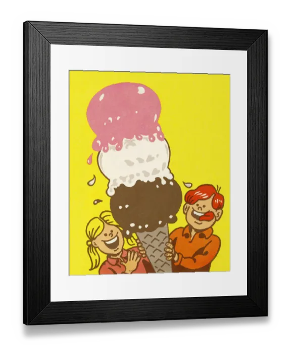 Framed Print : Boy and Girl With Giant Ice Cream Cone Framed Print : Boy and Girl With Giant Ice Cream Cone