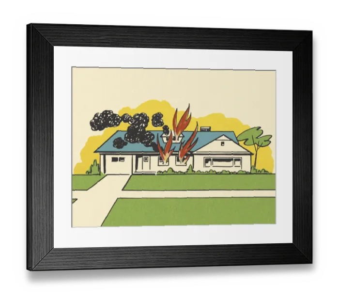 Framed Print : Suburban House on Fire Framed Print : Suburban House on Fire