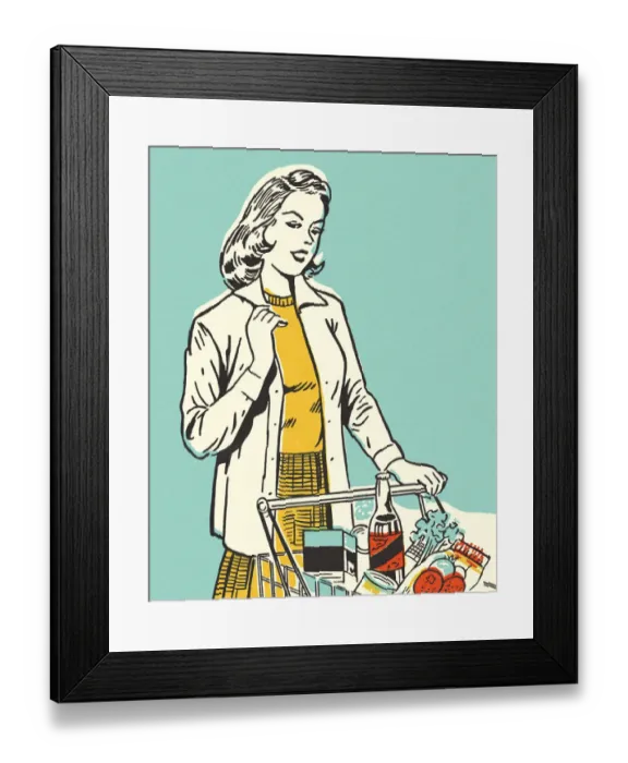 Framed Print : Woman Pushing a Shopping Cart Framed Print : Woman Pushing a Shopping Cart