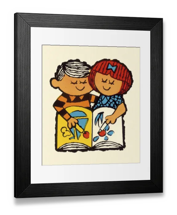 Framed Print : Boy and Girl Coloring Together Framed Print : Boy and Girl Coloring Together