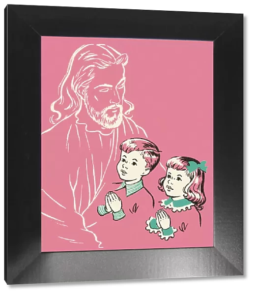 Jesus Looking at Two Praying Children