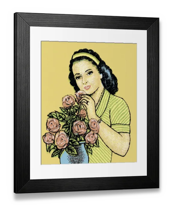 Framed Print : Woman with Bouquet of Roses Framed Print : Woman with Bouquet of Roses