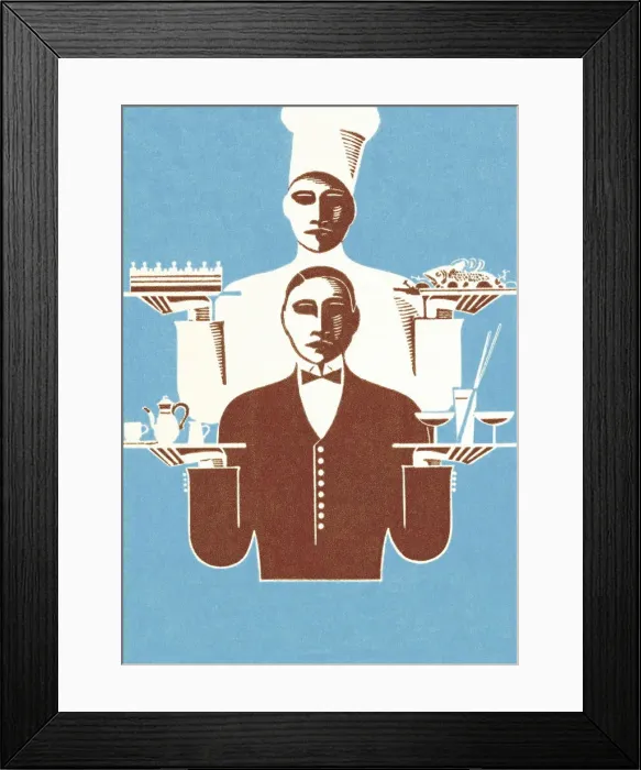 Framed Print : Chef and Waiter Holding Trays Framed Print : Chef and Waiter Holding Trays