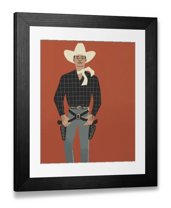 Framed Print : Cowboy on a Red Background Framed Print : Cowboy on a Red Background