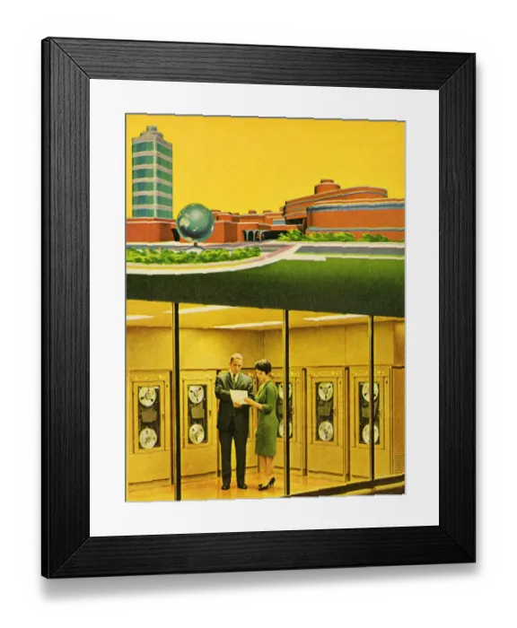 Framed Print : Man and Woman in Underground Computer Lab Framed Print : Man and Woman in Underground Computer Lab