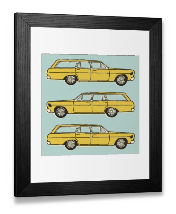 Framed Print : Three Views of a Yellow Station Wagon Framed Print : Three Views of a Yellow Station Wagon
