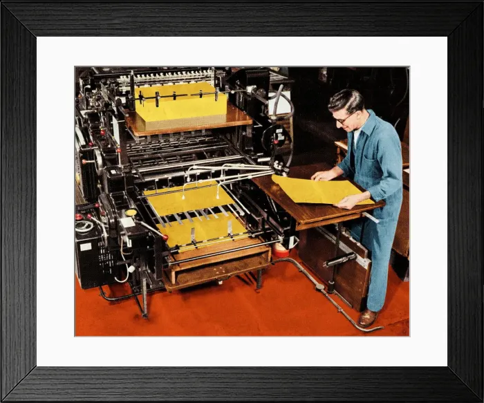 Framed Print : Man Working at a Printing Press Framed Print : Man Working at a Printing Press