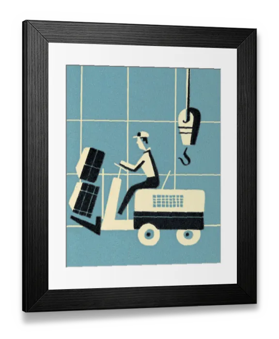Framed Print : Man Driving Forklift Framed Print : Man Driving Forklift