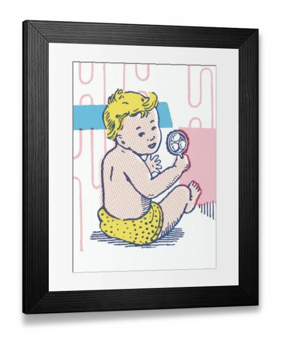 Framed Print : Baby Holding a Rattle Framed Print : Baby Holding a Rattle