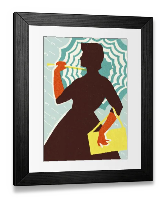 Framed Print : Woman with Purse and Umbrella Framed Print : Woman with Purse and Umbrella