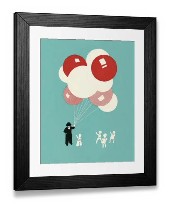 Framed Print : Children and Man with Balloons Framed Print : Children and Man with Balloons