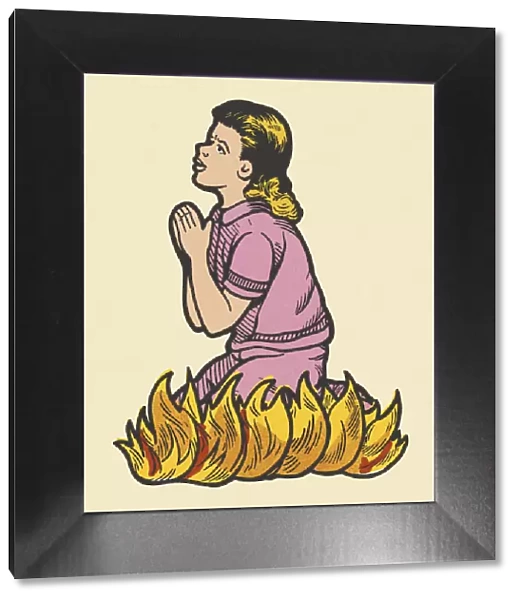 Praying Girl Kneeling in Flames