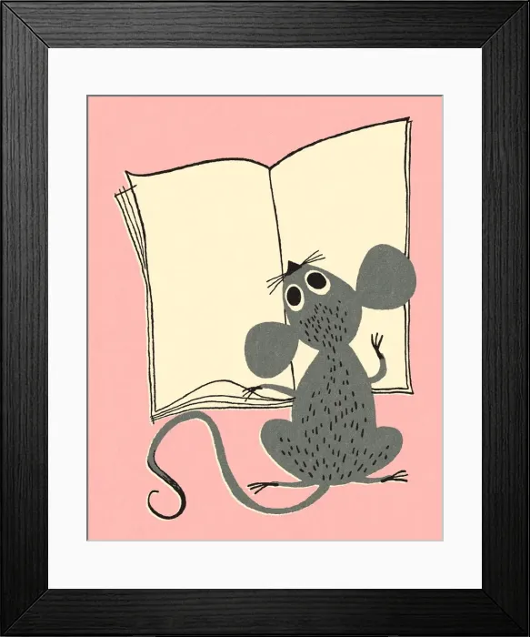 Framed Print : Mouse Reading a Book Framed Print : Mouse Reading a Book