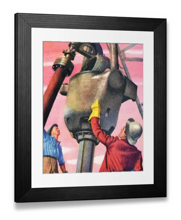 Framed Print : Two Men Working Oil Rig