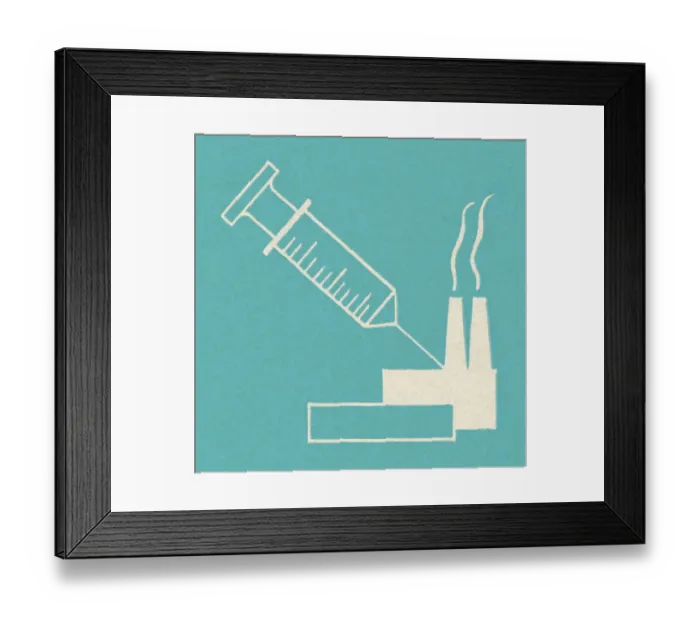 Framed Print : Syringe and Factory Framed Print : Syringe and Factory